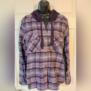 Columbia Purple Plaid Button Down Hooded Shirt
